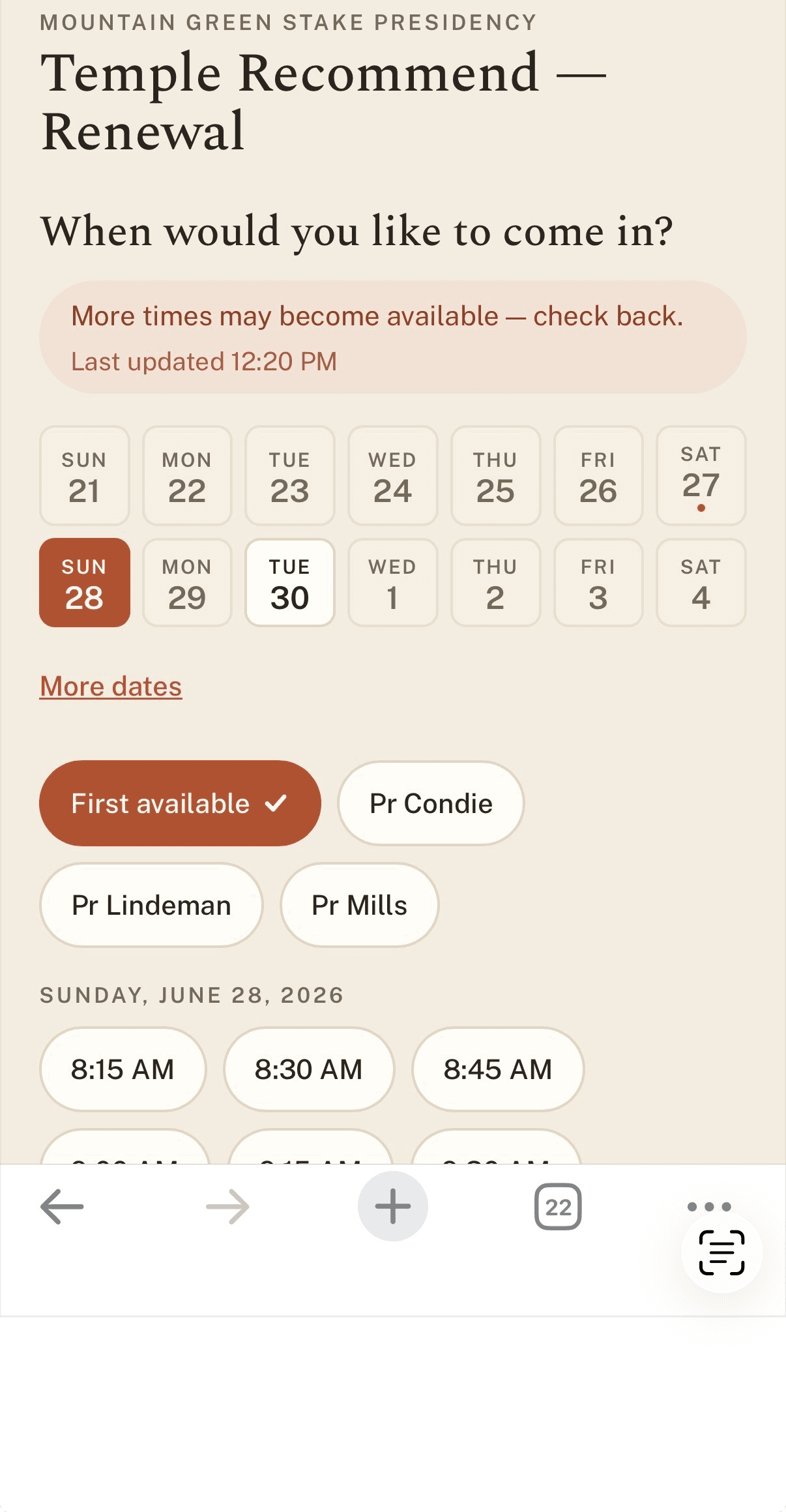 Member booking screenshot